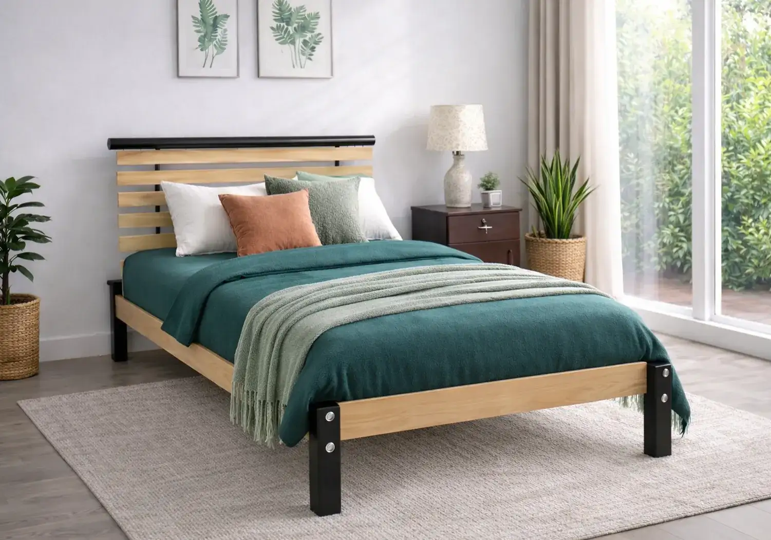 Rubberwood Single Bed & Mattress 4" Combo
